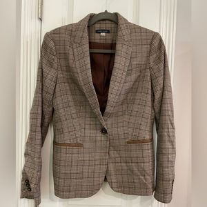 Tommy Hilfigir Plaid Houndstooth Brown Tan Blazer Jacket Academia Size 6